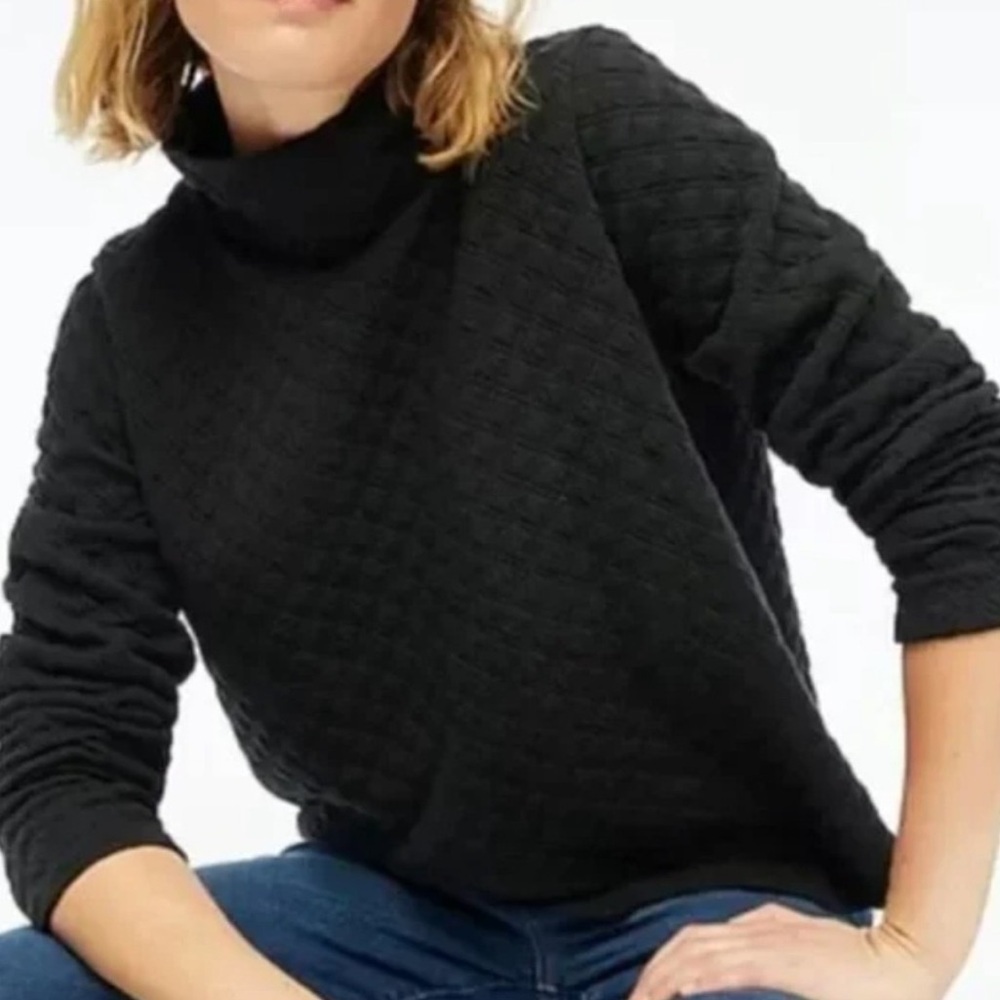 NWT J. Crew Black Turtleneck Textured Quilted Pullover Sweatshirt